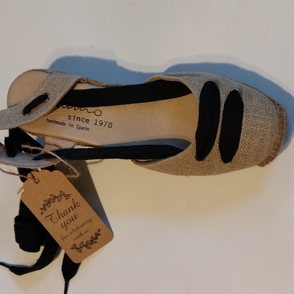 Gaimio Jutes Women's Tan and Black Espadrille Sandals Handmad Black Coton Straps - Picture 5 of 14